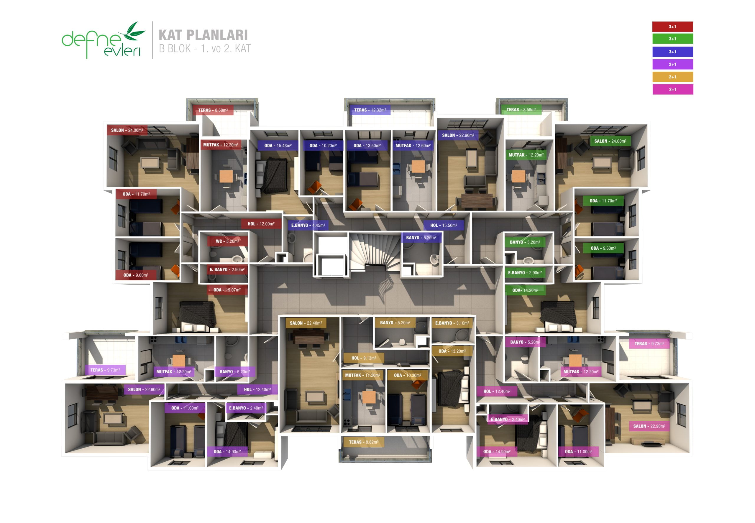 B Blok 1. ve 2. Kat kat planı