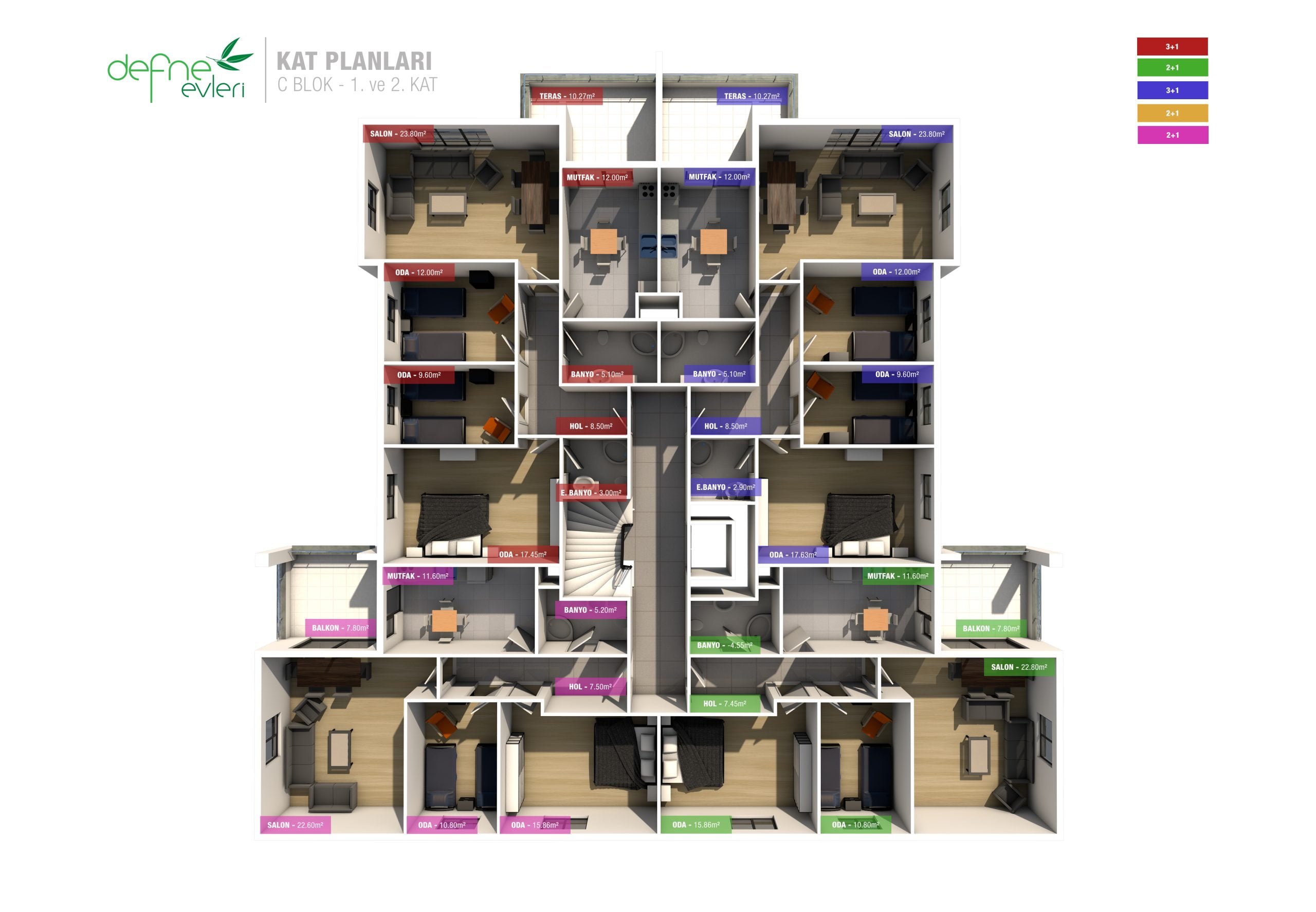 C Blok 1. ve 2. Kat kat planı